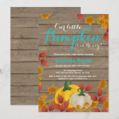 Rustic Fall Pumpkin Aqua Baby Dusche Einladung (Vorne/Hinten)