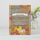 Rustic Fall Pumpkin Aqua Baby Dusche Einladung (Stehend Vorderseite)
