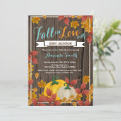 Rustic Fall Pumpkin Aqua Baby Dusche Einladung (Stehend Vorderseite)
