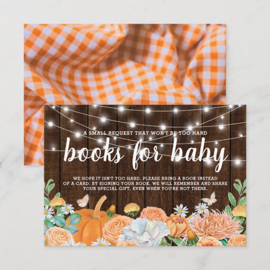 Rustic Fall Pumpkin Baby Dusche bringen Buch Einladung (Vorne/Hinten)