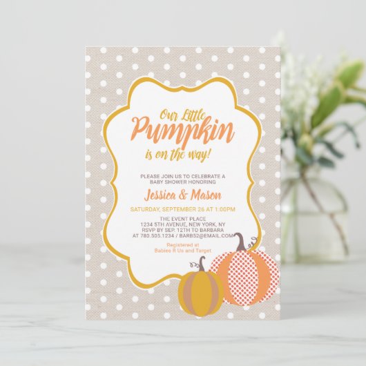 Rustic Fall Pumpkin Baby Dusche Einladung (Stehend Vorderseite)