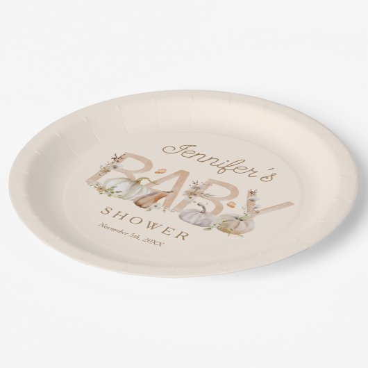 Rustic Fall Pumpkin Baby Dusche Pappteller (Schrägansicht)