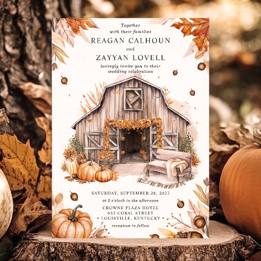 Rustic Fall Pumpkin Barn Wedding Einladung