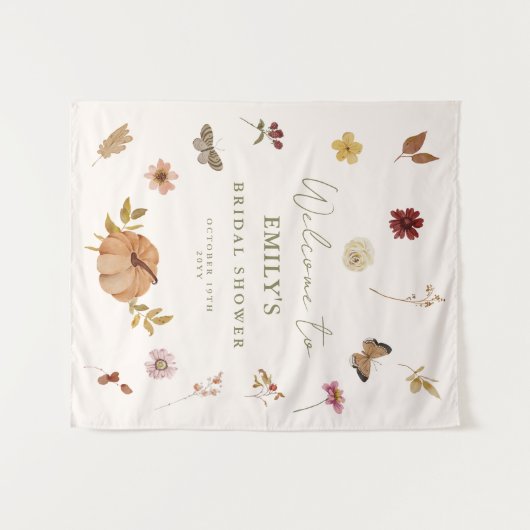 Rustic Fall Pumpkin Brautparty Willkommen Hintergr Wandteppich (Vorderseite (Horizontal))