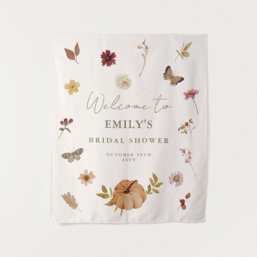 Rustic Fall Pumpkin Brautparty Willkommen Hintergr Wandteppich (Vorderseite)