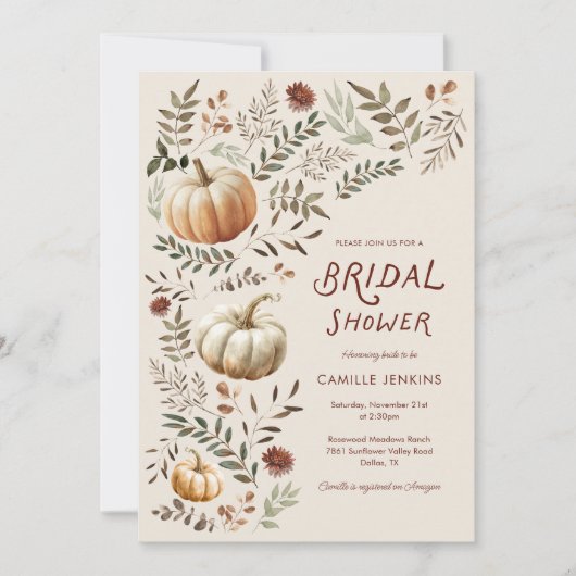 Rustic Fall Pumpkin Bridal Dusche Einladung (Vorderseite)