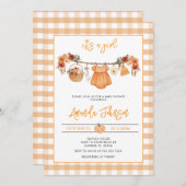 Rustic Fall Pumpkin Clothesline Babydusche Einladung (Vorne/Hinten)