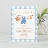 Rustic Fall Pumpkin Clothesline Boy Baby Dusche Einladung (Stehend Vorderseite)