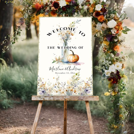 Rustic Fall Pumpkin Floral Wildblumen Hochzeit Poster