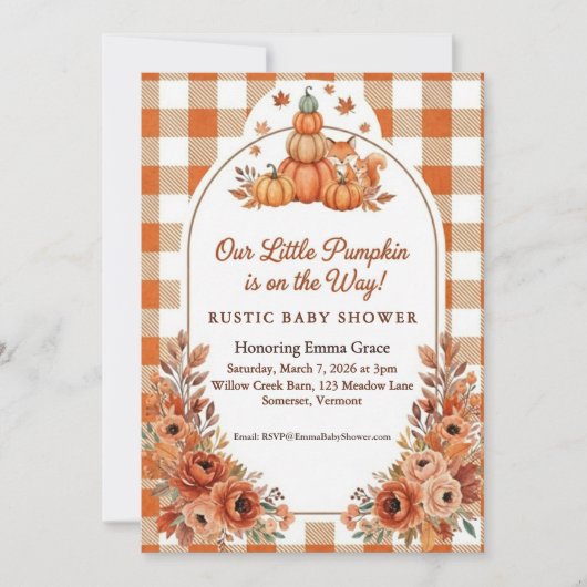 Rustic Fall Pumpkin Fox Baby Shower Invitation Einladung (Vorderseite)
