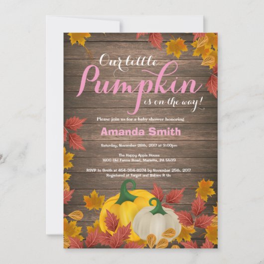 Rustic Fall Pumpkin Girl Baby Dusche Einladung (Vorderseite)