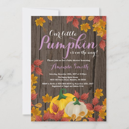 Rustic Fall Pumpkin Girl Baby Dusche Einladung (Vorderseite)