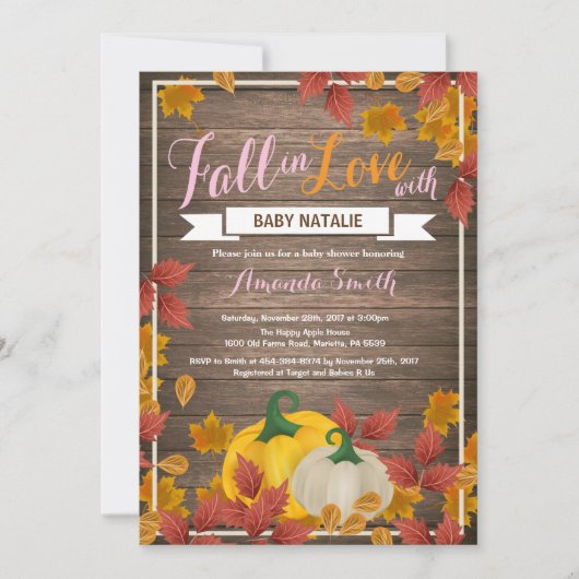 Rustic Fall Pumpkin Girl Baby Dusche Einladung (Vorderseite)