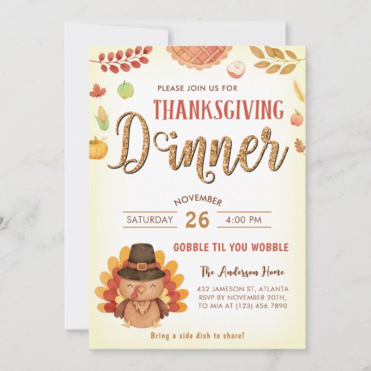 Rustic Fall Pumpkin Gobble Erntedank Dinner Einladung (Vorderseite)