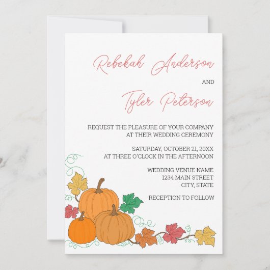 Rustic Fall Pumpkin Hochzeit Einladung (Vorderseite)