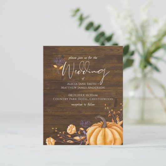 Rustic Fall Pumpkin Hochzeitbudget Einladungen (Stehend Vorderseite)