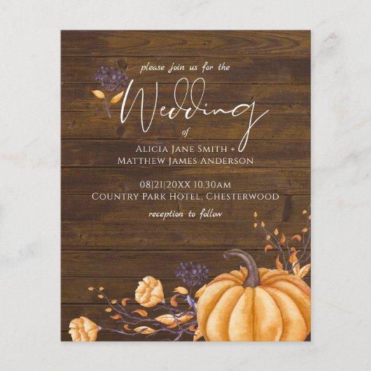 Rustic Fall Pumpkin Hochzeitbudget Einladungen (Vorderseite)