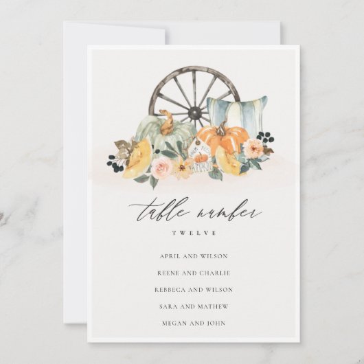 Rustic Fall Pumpkin Leafing Seatmap Table Card Car Dankeskarte (Vorderseite)