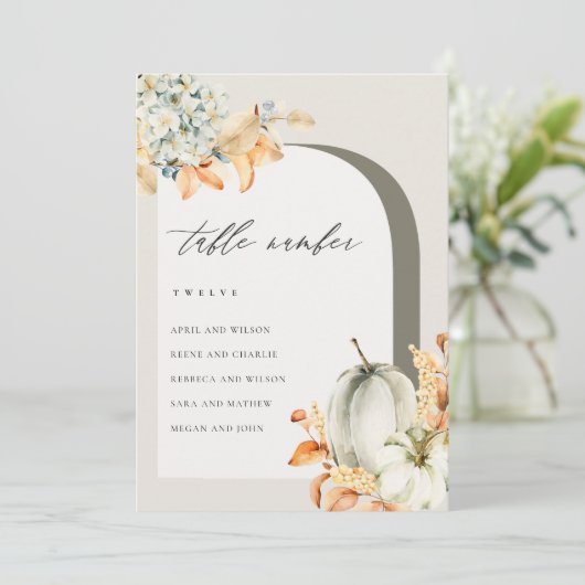 Rustic Fall Pumpkin Leafing Seatmap Table Card Car Dankeskarte (Stehend Vorderseite)