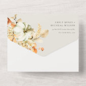 Rustic Fall Pumpkin Leafy Blumenstrauß All In One Einladung (Rückseite)