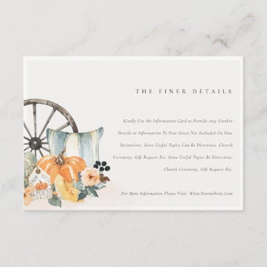 Rustic Fall Pumpkin Leafy Blumenzwiebeldetails Begleitkarte (Vorderseite)
