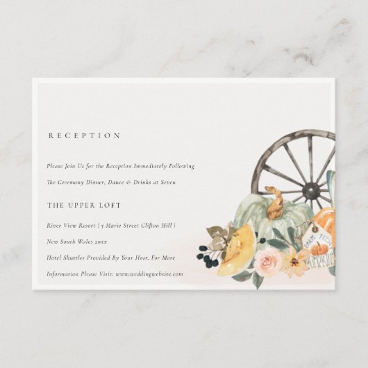 Rustic Fall Pumpkin Leafy Floral Hochzeit Empfang Begleitkarte (Vorderseite)