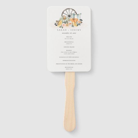 Rustic Fall Pumpkin Leafy Floral Wedding Programm Fächer (Vorderseite)