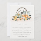 Rustic Fall Pumpkin Leafy Floral Wheel Wedding Dankeskarte (Vorderseite)