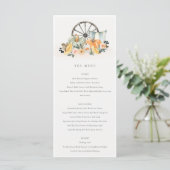 Rustic Fall Pumpkin Leafy Floral Wheel Wedding Menükarte (Stehend Vorderseite)