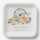 Rustic Fall Pumpkin Leafy Floral Wheel Wedding Pappteller (Vorderseite)