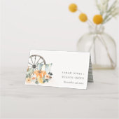 Rustic Fall Pumpkin Leafy Floral Wheel Wedding Platzkarte (Vorderseite)
