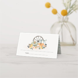 Rustic Fall Pumpkin Leafy Floral Wheel Wedding Platzkarte