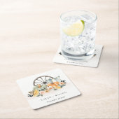 Rustic Fall Pumpkin Leafy Floral Wheel Wedding Rechteckiger Pappuntersetzer (Vor Ort)