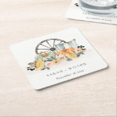 Rustic Fall Pumpkin Leafy Floral Wheel Wedding Rechteckiger Pappuntersetzer (angewinkelt)