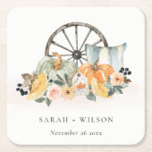 Rustic Fall Pumpkin Leafy Floral Wheel Wedding Rechteckiger Pappuntersetzer (Vorderseite)