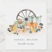 Rustic Fall Pumpkin Leafy Floral Wheel Wedding Weinetikett (Einzelnes Label)