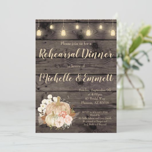 Rustic Fall Pumpkin Probe Dinner Einladung (Stehend Vorderseite)