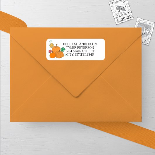 Rustic Fall Pumpkin Wedding Return Address Label