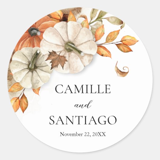 Rustic Fall Pumpkin Wedding Round Sticker (Vorderseite)