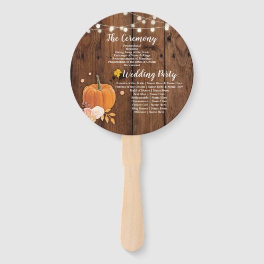 Rustic Fall Pumpkin Wood Wedding Program Fan Fächer (Rückseite)