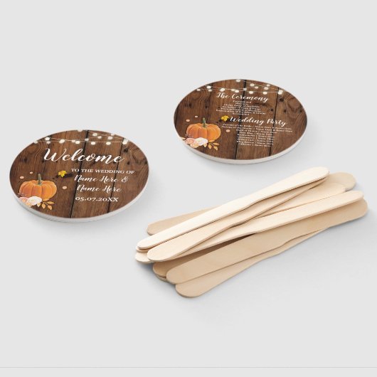 Rustic Fall Pumpkin Wood Wedding Program Fan Fächer (Non-assembled)