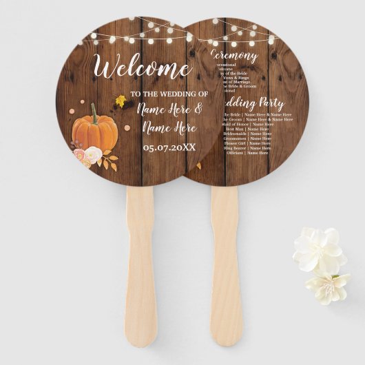 Rustic Fall Pumpkin Wood Wedding Program Fan Fächer (Vorne und Hinten)