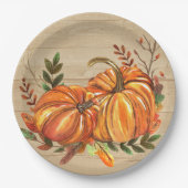 Rustic Fall Pumpkins Blätter Pappteller (Vorderseite)