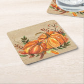 Rustic Fall Pumpkins Blätter Rechteckiger Pappuntersetzer (angewinkelt)