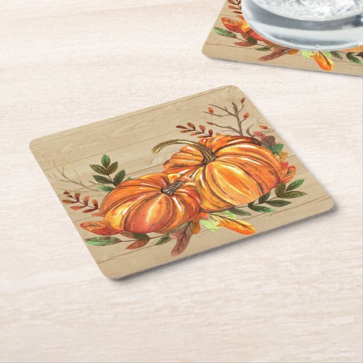 Rustic Fall Pumpkins Blätter Rechteckiger Pappuntersetzer (angewinkelt)