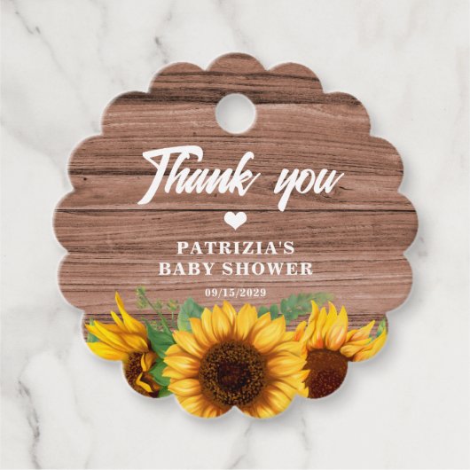 Rustic Fall Sunflower | Baby Shower Geschenkanhänger (Vorderseite)