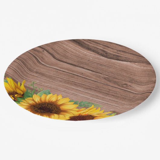 Rustic Fall Sunflower | Baby Shower Pappteller (Schrägansicht)
