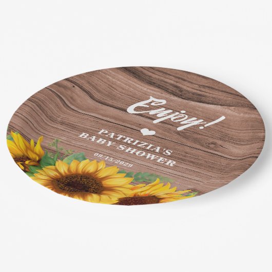 Rustic Fall Sunflower | Baby Shower Pappteller (Schrägansicht)