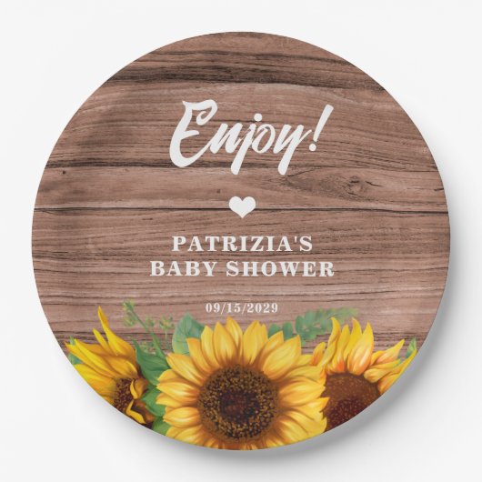 Rustic Fall Sunflower | Baby Shower Pappteller (Vorderseite)