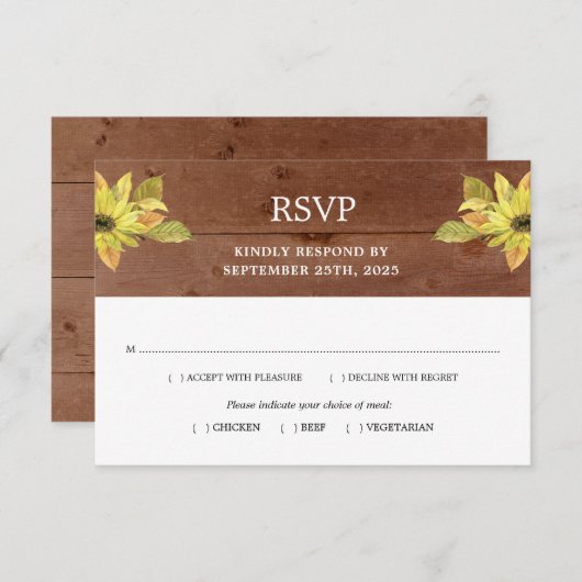 Rustic Fall Sunflower Lantern Wood Wedding RSVP (Vorne/Hinten)